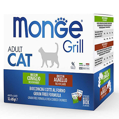 Monge (Монж) Grill Adult Cat Multipack Rabbit&Lambb – Набір паучів з кроликом та ягням для дорослих котів