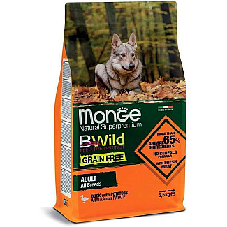 Беззерновий корм для дорослих собак усіх порід Monge (Монж) BWild Grain Free Duck Adult All Breeds з м'яса качки, 2.5 кг