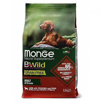 Беззерновий корм для дорослих собак різних порід Monge (Монж) BWild Grain Free Lamb Adult All Breeds з ягням