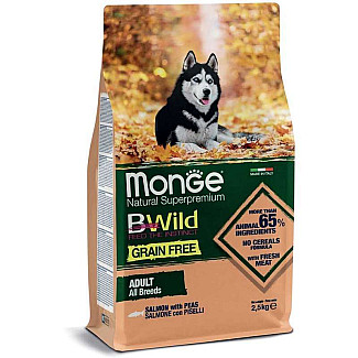 Беззерновий корм для дорослих собак усіх порід Monge (Монж) BWild Grain Free Salmon & Peas Adult All Breeds з лососем та горохом, 2.5 кг