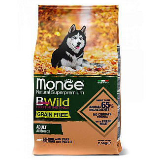 Беззерновий корм для дорослих собак усіх порід Monge (Монж) BWild Grain Free Salmon & Peas Adult All Breeds з лососем та горохом, 2.5 кг