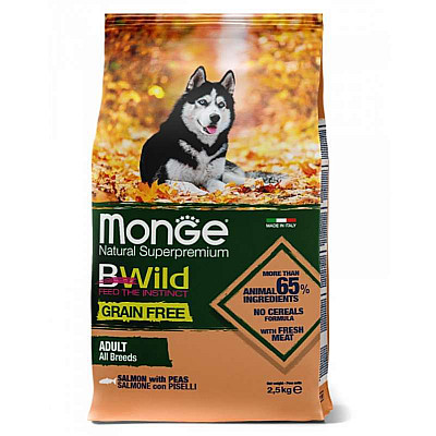 Беззерновий корм для дорослих собак усіх порід Monge (Монж) BWild Grain Free Salmon & Peas Adult All Breeds з лососем та горохом