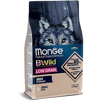Низькозерновий сухий корм для дорослих собак усіх порід Monge (Монж) BWild Low Grain Goose Adult All Breeds з м'яса гусака, 2.5 кг