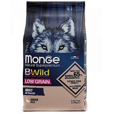 Низькозерновий сухий корм для дорослих собак усіх порід Monge (Монж) BWild Low Grain Goose Adult All Breeds з м'яса гусака