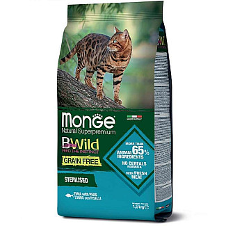 Сухий беззерновий корм для стерилізованих котів Monge (Монж) BWild Grain Free Tuna Sterilized Adult Cat із тунця, 1.5 кг
