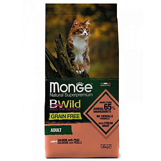 Сухий беззерновий корм для дорослих котів Monge (Монж) BWild Grain Free Salmon Adult Cat з лососем, 1.5 кг