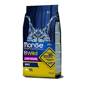 Сухий низькозерновий корм для дорослих котів Monge (Монж) BWild Low Grain Hare Adult Cat із м'ясом зайця, 1.5 кг
