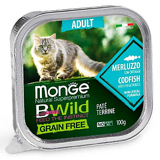 Monge (Монж) BWild Grain Free Wet Cod Fish Adult Cat - Консервований беззерновий корм з тріски для дорослих кішок (паштет), 100 г