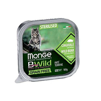 Monge (Монж) BWild Grain Free Wet Wild Boar Sterilized Cat - Консервований беззерновий корм з м'яса дикого кабана для стерилізованих котів (паштет), 100 г