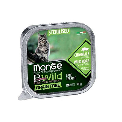 Monge (Монж) BWild Grain Free Wet Wild Boar Sterilized Cat - Консервований беззерновий корм з м'яса дикого кабана для стерилізованих котів (паштет)