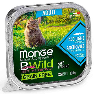 Monge (Монж) BWild Grain Free Wet Anchovies Adult Cat - Консервований беззерновий корм із анчоусів для дорослих котів (паштет), 100 г