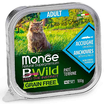 Monge (Монж) BWild Grain Free Wet Anchovies Adult Cat - Консервований беззерновий корм із анчоусів для дорослих котів (паштет)
