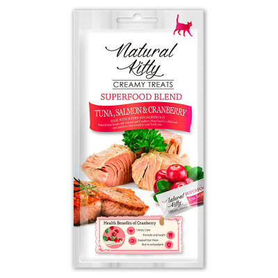 Natural Kitty (Натураль Кітті) Creamy Treats Tuna with salmon&cranberry - Ласощі Крем-снек зі смаком тунця, лосося та журавлини для котів