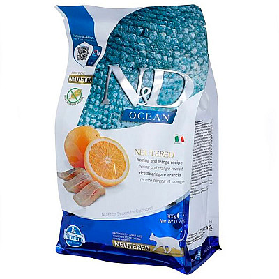 Беззерновий сухий корм Farmina N&D Ocean Cat Herring & Orange Neutered Adult з оселедцем та апельсином для стерилізованих кішок