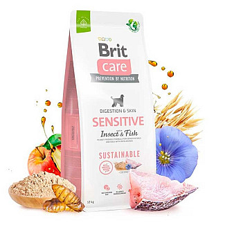 Сухий корм для собак з чутливим травленням Brit Care (Бріт Кеа) Sustainable Sensitive з рибою та комахами, 12 кг