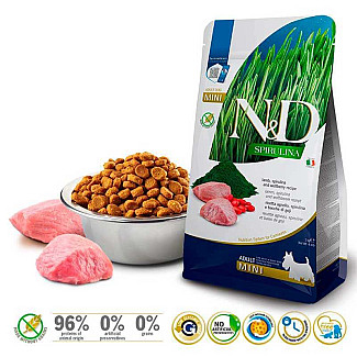 Сухой беззерновой корм Farmina N&D Spirulina для взрослых собак мелких пород с ягненком, спирулиной и ягодами годжи, 2 кг