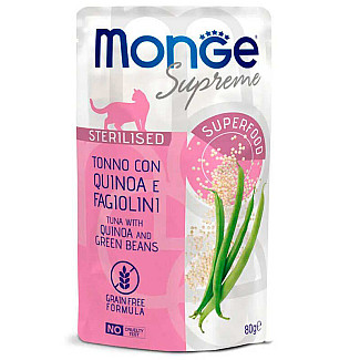 Вологий корм для дорослих стерилізованих котів Monge (Монж) Supreme Sterilised тунeць з кіноа та стручковою квасолею, 80 г