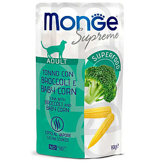 Вологий корм для дорослих котів Monge (Монж) Supreme Adult тунeць з броколі та молодою кукурудзою, 80 г