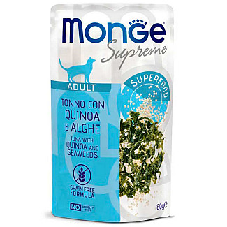 Вологий корм для дорослих котів Monge (Монж) Supreme Adult тунeць з кіноа та морськими водоростями, 80 г