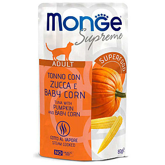 Вологий корм для дорослих котів Monge (Монж) Supreme Adult тунeць з гарбузом та молодою кукурудзою, 80 г