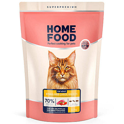 Сухий корм для кішок Home Food (Хоум Фуд) CAT ADULT «Телятина з лососем та в’яленими томатами» для стерилізованих котів великих порід