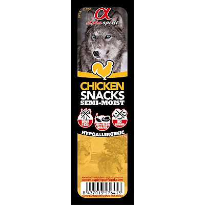 Смачні гіпоалергенні беззернові напіввологі ласощі Alpha Spirit Chicken Snacks для собак, кубики з куркою 35 г