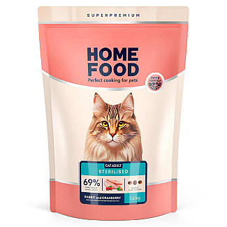 Сухий корм для кішок Home Food (Хоум Фуд) CAT ADULT Для кастрованих/стерилізованих «Кролик та журавлина», 1.6 кг