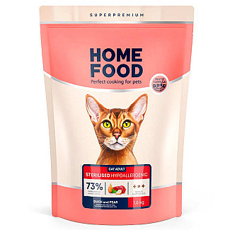 Сухий корм для кішок Home Food (Хоум Фуд) CAT ADULT Гіпоалергенний беззерновий «Качка з грушею» для кастрованих/стерилізованих, 1.6 кг