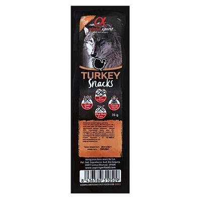 Вкусные полувлажные лакомства Alpha Spirit Turkey Snacks для собак, кубики с индейкой 35 г