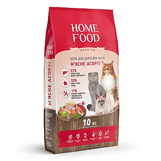 Home Food (Хоум Фуд) Повнораціонний сухий корм М'ясне Асорті для дорослих котів всіх порід, 10 кг