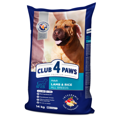 Сухой корм CLUB 4 PAWS PREMIUM Клуб 4 лапы для взрослых собак всех пород ягненок и рис