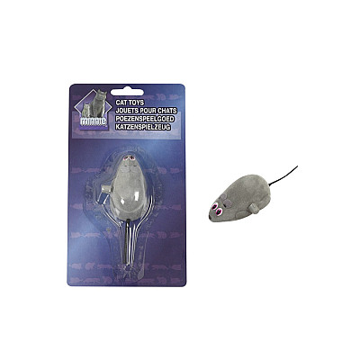 Karlie-Flamingo (Карли Фламинго) WIND UP MOUSE заводная игрушка для кошек, мышка на колесиках, серый велюр