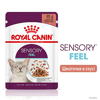 Royal Canin Sensory Feel in Gravy – Вологий корм з м'ясом та рибою для дорослих котів, що стимулює дотикові рецептори ротової порожнини (шматочки в соусі), 85 г