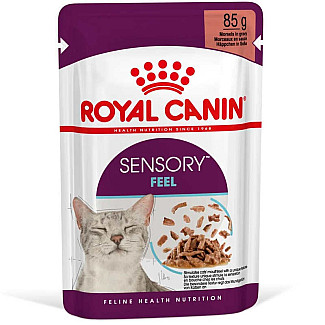 Royal Canin Sensory Feel in Gravy – Вологий корм з м'ясом та рибою для дорослих котів, що стимулює дотикові рецептори ротової порожнини (шматочки в соусі), 85 г