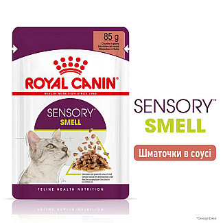 Royal Canin Sensory Smell in Gravy – Вологий корм з м'ясом та рибою для дорослих котів, що стимулює нюхові рецептори (шматочки в соусі), 85 г