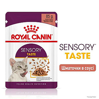 Royal Canin Sensory Taste in Gravy – Вологий корм з м'ясом для дорослих котів, що стимулює смакові рецептори (шматочки в соусі), 85 г