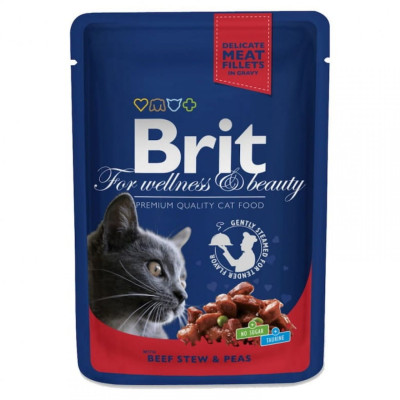 Brit Premium Cat (пауч) Шматочки в соусі для кішок з яловичиною та горошком