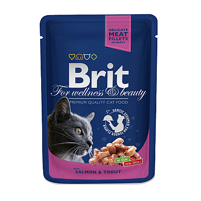 Brit Premium Cat (пауч) Шматочки в соусі для кішок з лососем і форелю