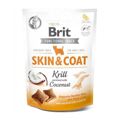 Функціональні ласощі для дорослих собак Brit Care Dog Functional Snack Skin & Coat Krill з м`ясом криля і кокосом для здорової шкіри і шерсті