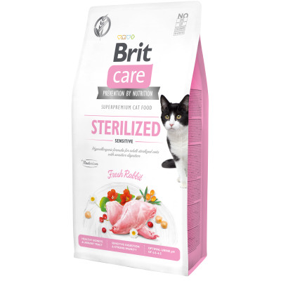 Сухий корм для стерилізованих котів з чутливим травленням Brit Care Cat GF Sterilized Sensitive з кролем