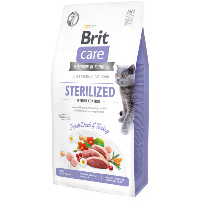 Сухий корм для стерелізованних котів із зайвою вагою Brit Care Cat GF Sterilized Weight Control  (качка і індичка)