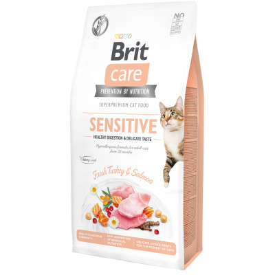 Сухий корм для вибагливих котів Brit Care Cat GF Sensitive HDigestion & Delicate Taste (індичка і лосось)