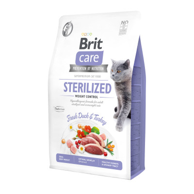 Сухой корм для стерелизованных кошек с лишним весом Brit Care Cat GF Sterilized Weight Control (утка и индейка)