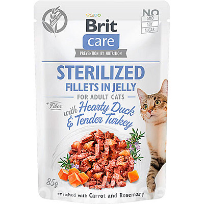 Вологий корм для стерилізованих котів Brit Care Cat Fillets In Jelly з качкою та індичкою в желе