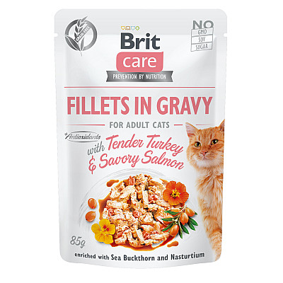 Вологий корм для котів Brit Care Cat Fillets In Gravy  з лососем та індичкою в соусі