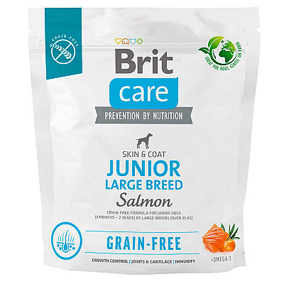 Сухий беззерновий корм для молодих собак великих порід Brit Care Grain-free Junior Large Breed Salmon and Potato з лососем