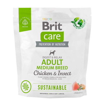 Сухий корм для дорослих собак середніх порід Brit Care Dog Sustainable Adult Medium Breed з куркою та комахами