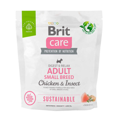 Сухий корм для дорослих собак дрібних порід Brit Care Brit Care Dog Sustainable Adult Small Breed  з куркою та комахами