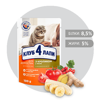 CLUB 4 PAWS PREMIUM Клуб 4 лапи вологий корм для дорослих кішок з кроликом в желе