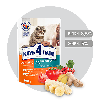 CLUB 4 PAWS PREMIUM Клуб 4 лапы влажный корм для взрослых кошек С МАКРЕЛЬЮ В СОУСЕ